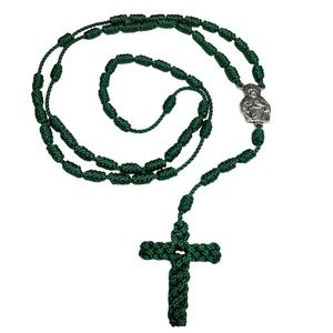 St Jude Green Knotted Rope Rosary Necklace Handmade Saint NEW